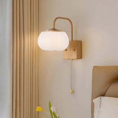 复古床头壁灯可爱棉花奶油风原木柿子卧室小夜灯免布线充电款墙灯