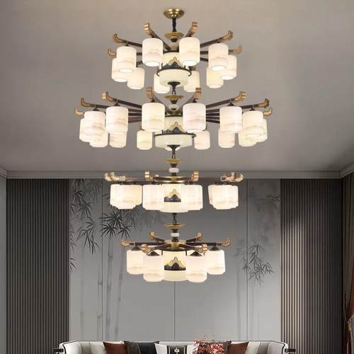 别墅客厅大吊灯复式楼中空楼梯长吊灯新中式大厅餐厅酒店工程灯具