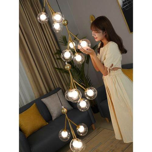 楼梯吊灯 现代简约北欧个性阁楼复式楼别墅公寓旋转楼梯间长吊灯