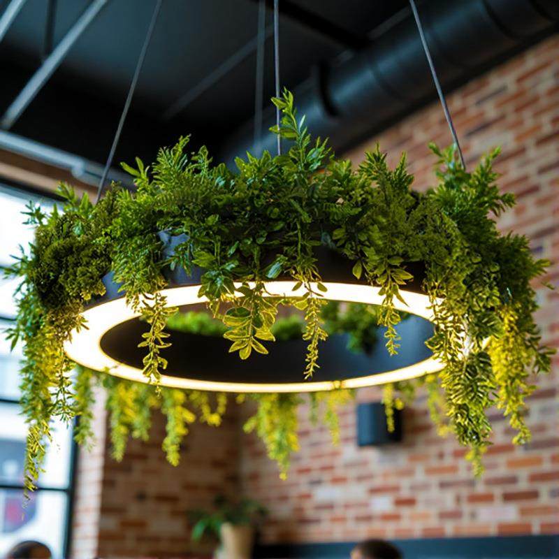 灯具大型圆形环形植物吊灯健身房餐厅酒店办公区绿植中餐厅餐吧灯