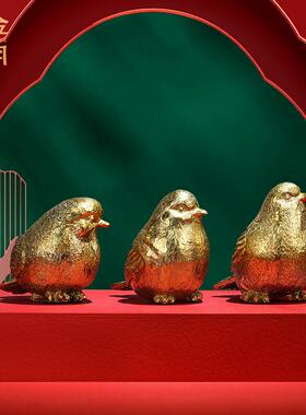 铜金岁月喜事临门黄铜小鸟摆件喜鹊小鸟办公室书房卧室玄关铜摆件