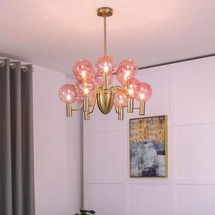北欧卧室儿童房粉色玻璃灯罩吊灯创意极简客厅服装 店室内书房灯具