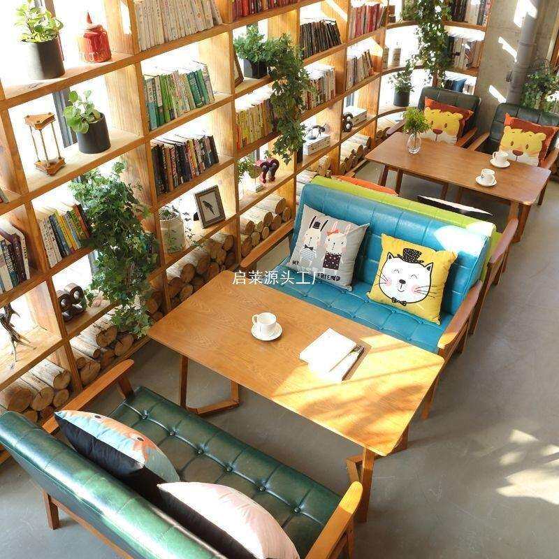 简约现代休闲接待洽谈桌椅组合奶茶咖啡店饭餐桌仿实木家用小方桌