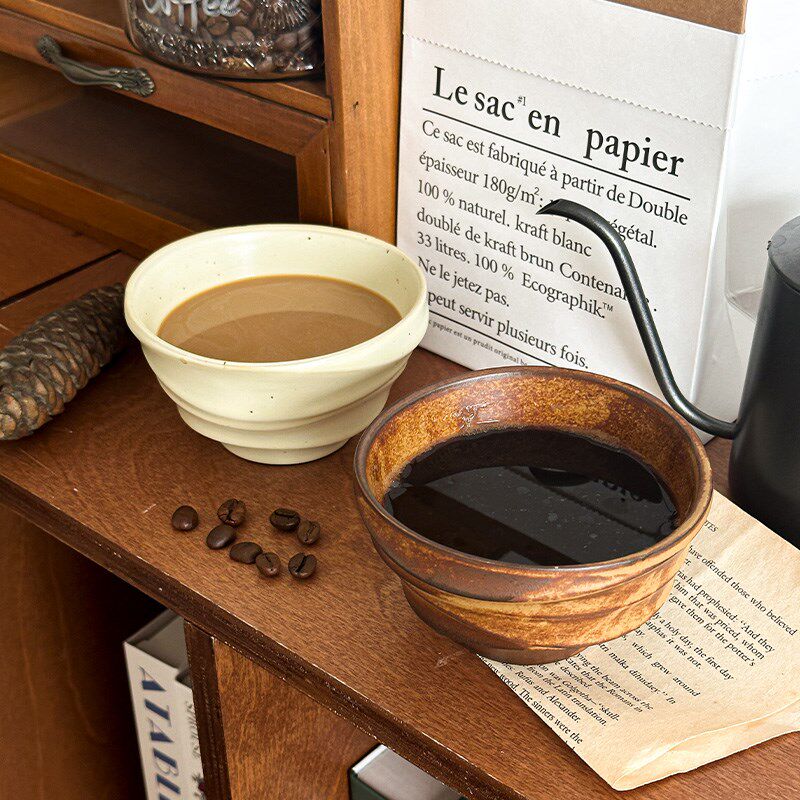 穆尼复古文艺粗陶瓷不规则无耳杯咖啡杯拿铁牛奶果汁茶水杯子浓缩
