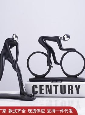 北欧个性黑色运动人物树脂摆件工作室健身房置物架现代装饰品摆设