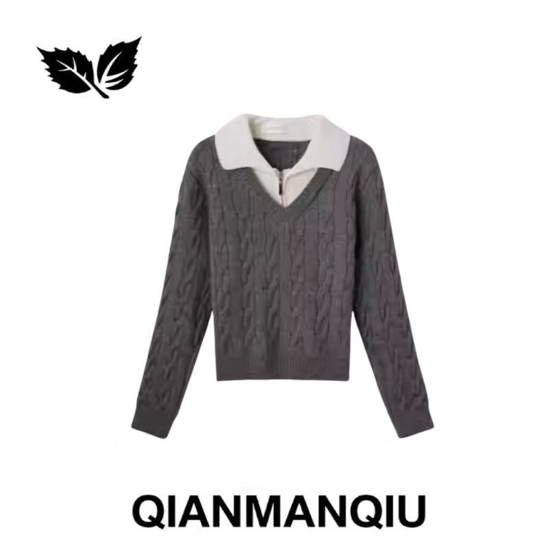 浅曼秋QIANMANQIU 翻领假两件毛衣 QMQ1211B056