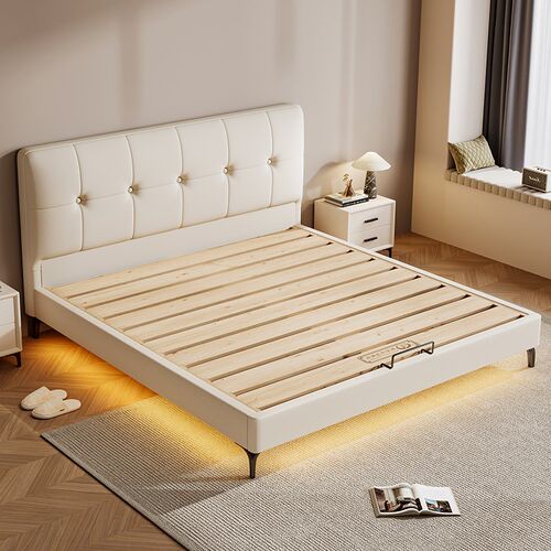 全实木奶油风薄头床1.5m小户型燕尾榫加厚双人床可支持定制