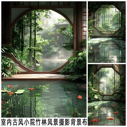 新款古风竹林小院风景拍照道具摄影背景布室内家用模特照相写真布