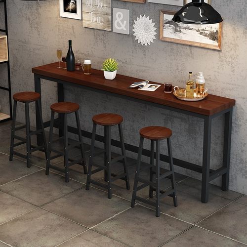 实木吧台桌奶茶店桌子家用阳台靠墙桌高脚窄桌长条桌酒吧桌椅组合