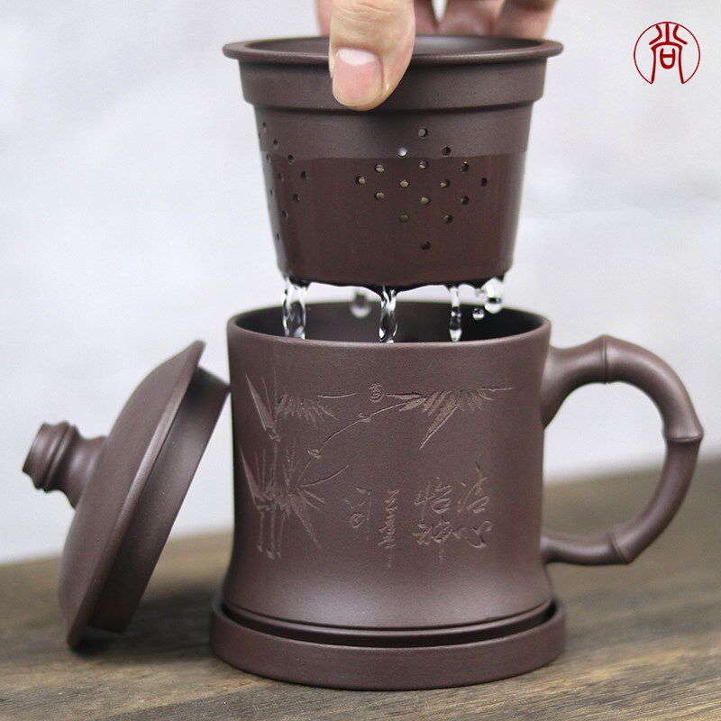 紫砂杯泡茶杯茶水分离带盖过滤内胆男士办公室高档大容量陶瓷杯子