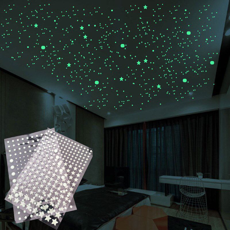 夜光五角星星立体墙贴泡泡棉发光贴装饰卧室儿童房贴纸荧光圆点贴