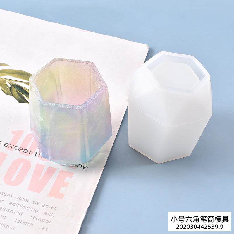佳显diy水晶滴胶模具手工自制小号六角切笔筒铅笔收纳硅胶模具