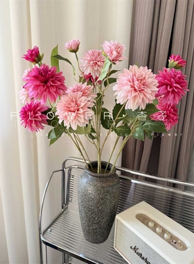 锦绣大丽花仿真花玫红和粉色碰撞花材备婚花艺田园大丽花品质假花