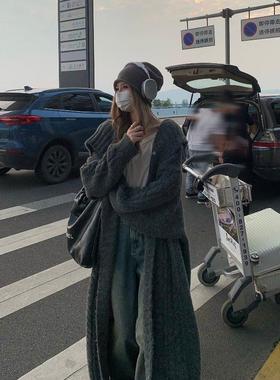 高感衣灰色长级款大毛开衫女秋冬宽松慵懒风过LLF88010膝气质糯针