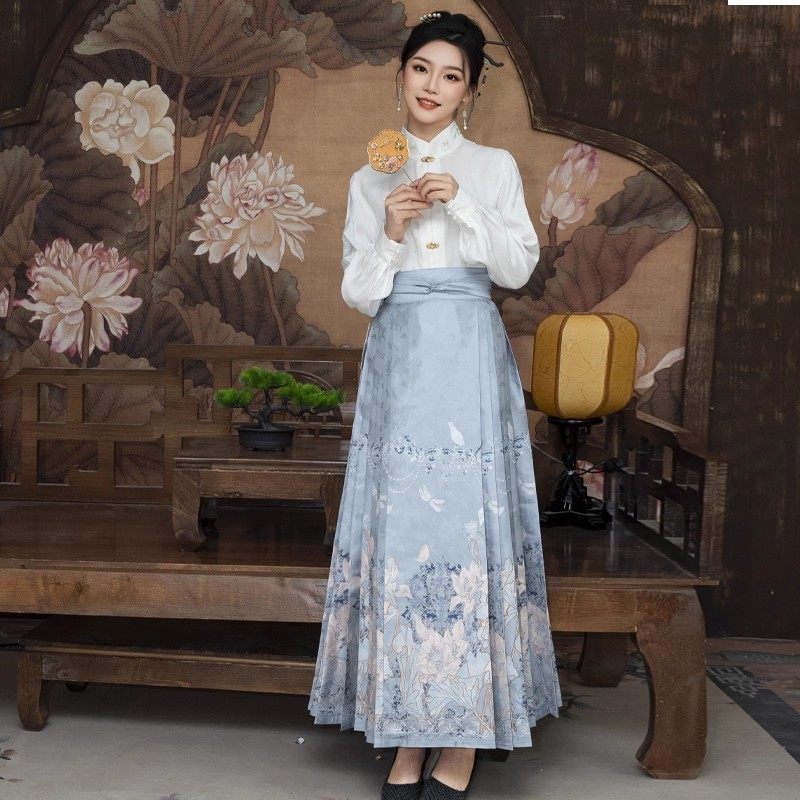原创【青花瓷】新中式国风明制马面裙上衣衬衫日常汉服显瘦套装,女装/女士精品,汉服套装,淘宝优惠券,粉丝福利购,淘宝优惠卷