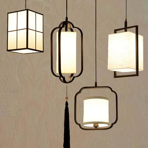 新中式餐厅吊灯玄关吧台单头单吊铁艺简约仿古客房床头餐吊三头灯