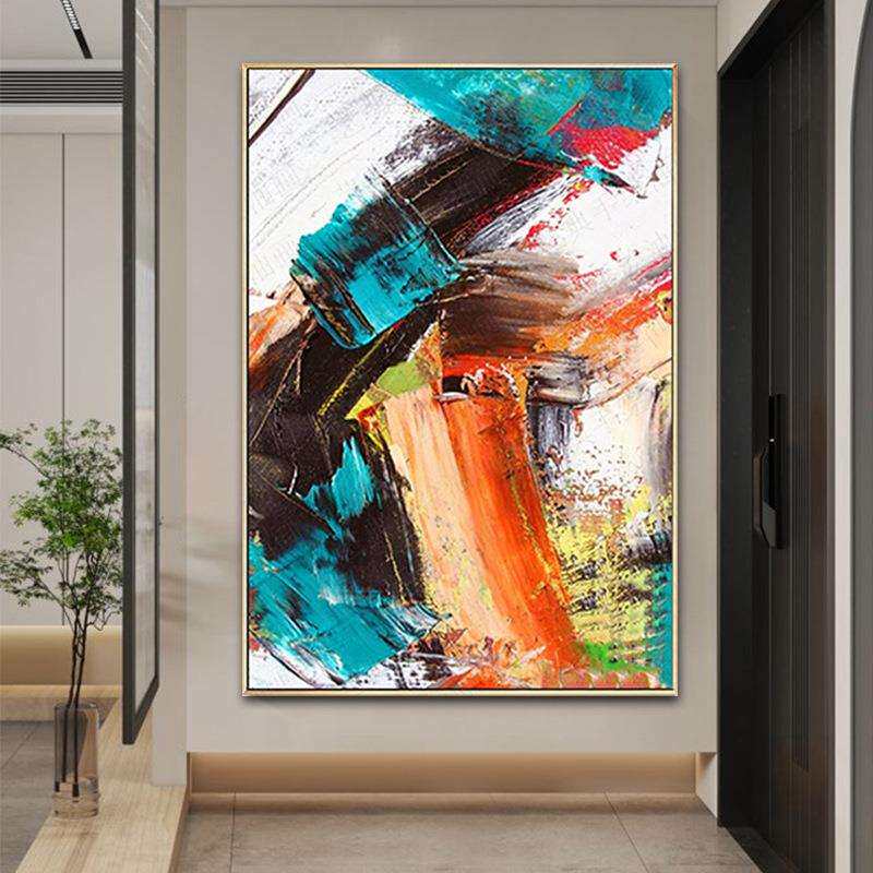 现代简约客厅餐厅抽象画纯手绘油画超大幅玄关装饰画落地画黑灰白