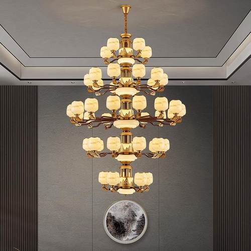 别墅客厅大吊灯复式楼中空楼梯长吊灯新中式大厅餐厅酒店工程灯具