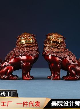 铜欣祥彩铜瑞兽对狮子创意家居新中式客厅狮子工艺品装饰摆件