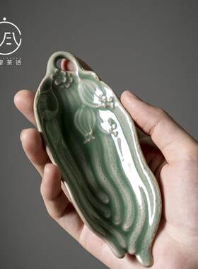 越窑梅子青瓷茶则 功夫茶具配件手工雕刻佛手茶荷茶勺分茶领配件
