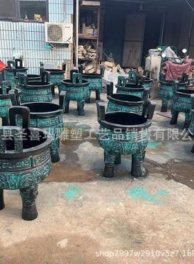 纯铜四足鼎摆件 大号仿古青铜器 司母戊鼎洛阳鼎兽面纹方鼎雕塑