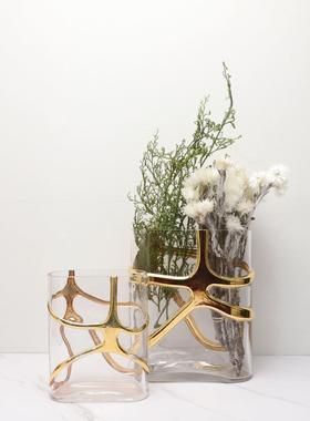 透明描金玻璃花器摆件样板房售楼部卧室书房客厅餐厅桌面软装饰品