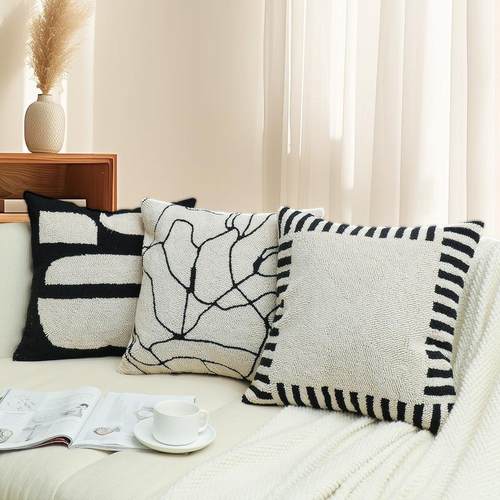 现代侘寂风客厅沙发毛巾绣抱枕靠垫民宿酒店榻榻米靠背腰枕套