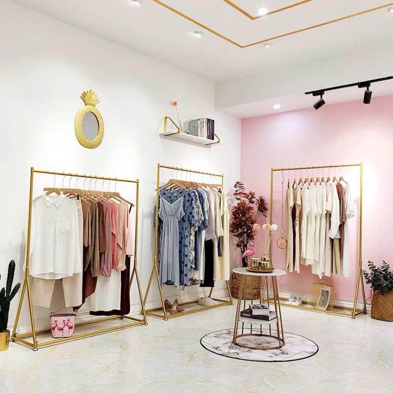 服装店展示架金色铁艺货架落地式中岛架女装挂衣服上墙童装店展架