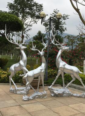 卡通银鹿抽象动物雕塑落地仿铜麋鹿摆件大型户外广场公园景观装饰