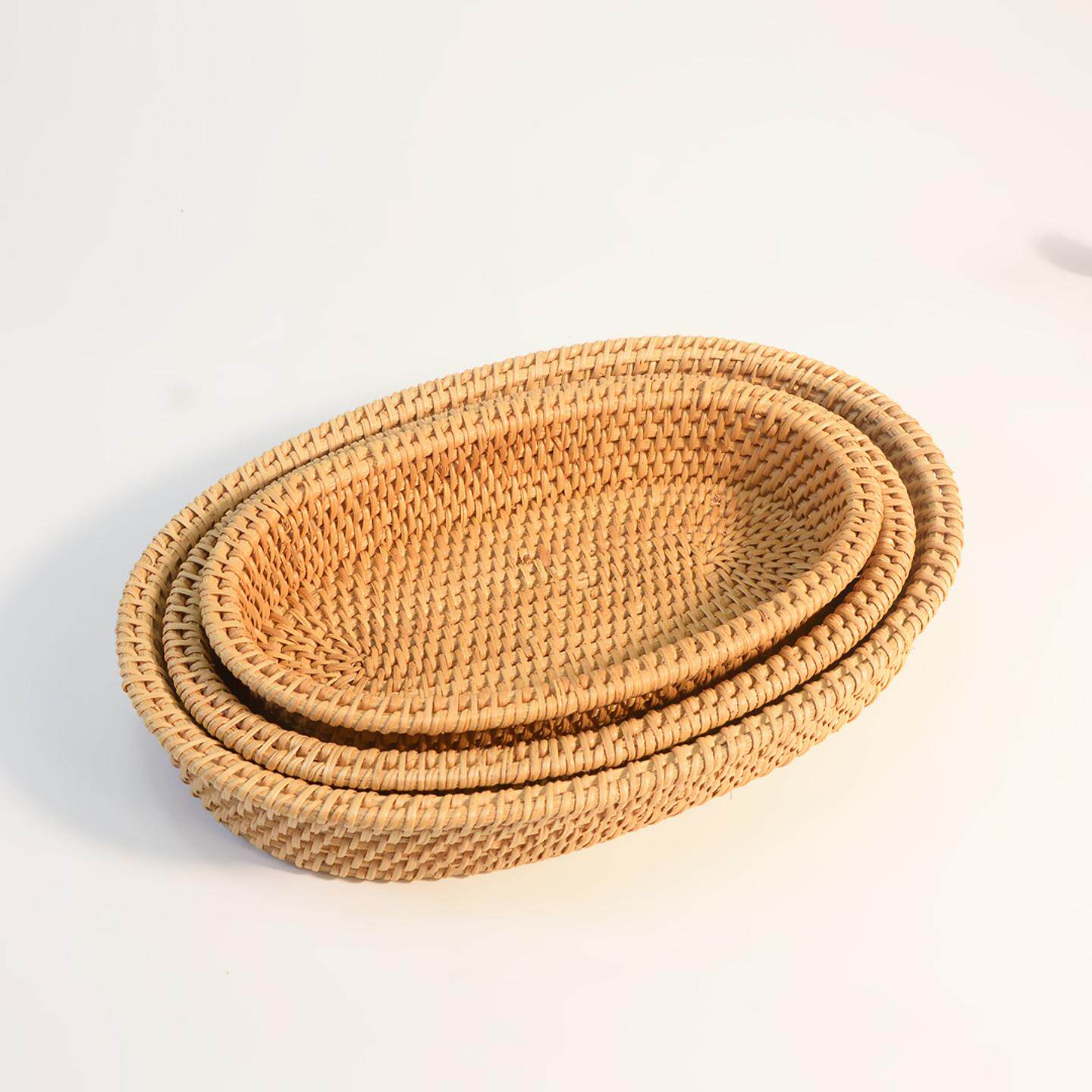 收纳筐厨房点心水果面包托盘果盘篮子椭圆藤编手工小馒头家用点心