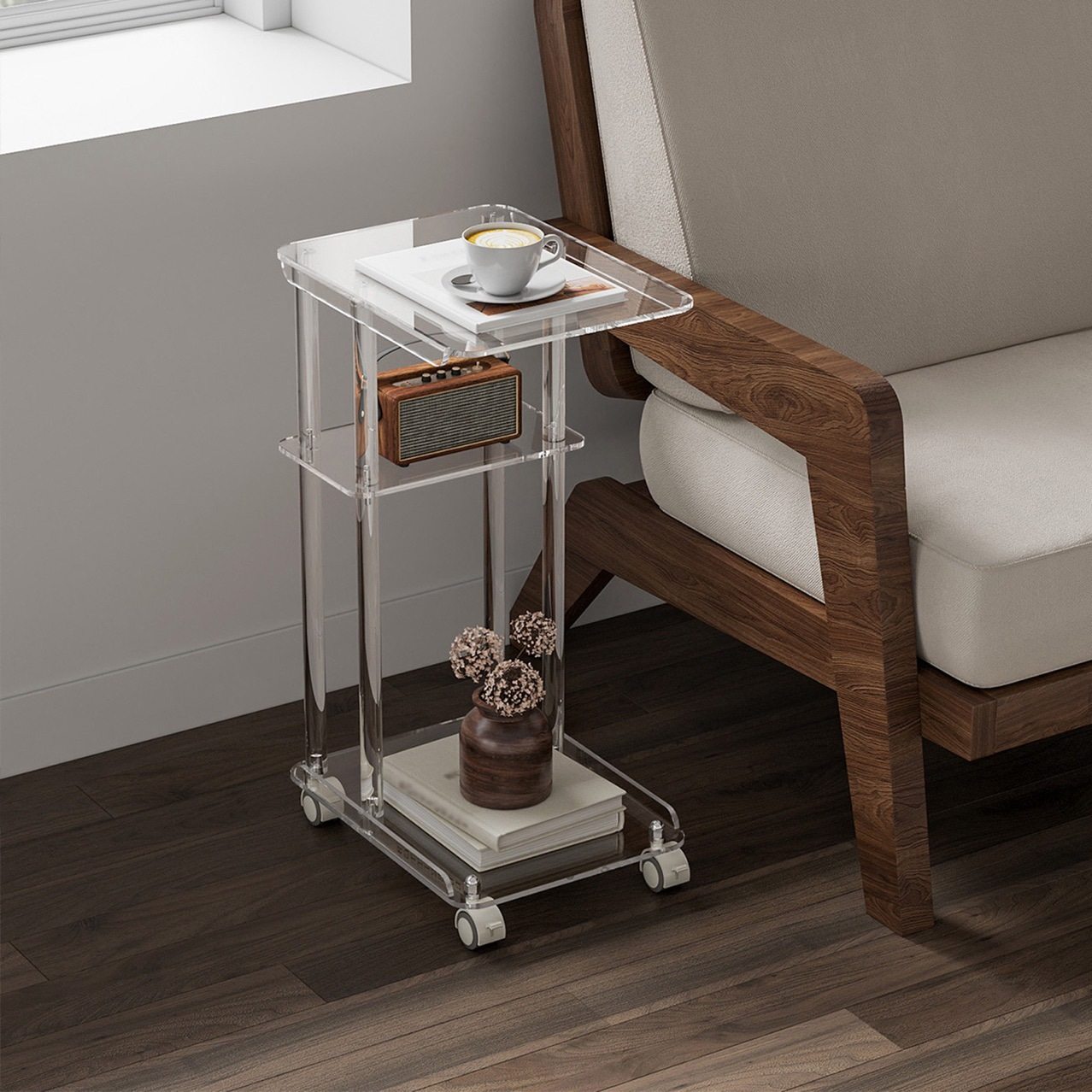 网红轻奢亚克力茶几三层边几移动带轮子客厅透明北欧沙发角几跨境,住宅家具,移动边几/推车,淘宝优惠券,粉丝福利购,淘宝优惠卷