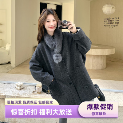 轻奢老钱风灰色毛呢大衣女冬季气质名媛宽松中长款羽绒服羊毛外套