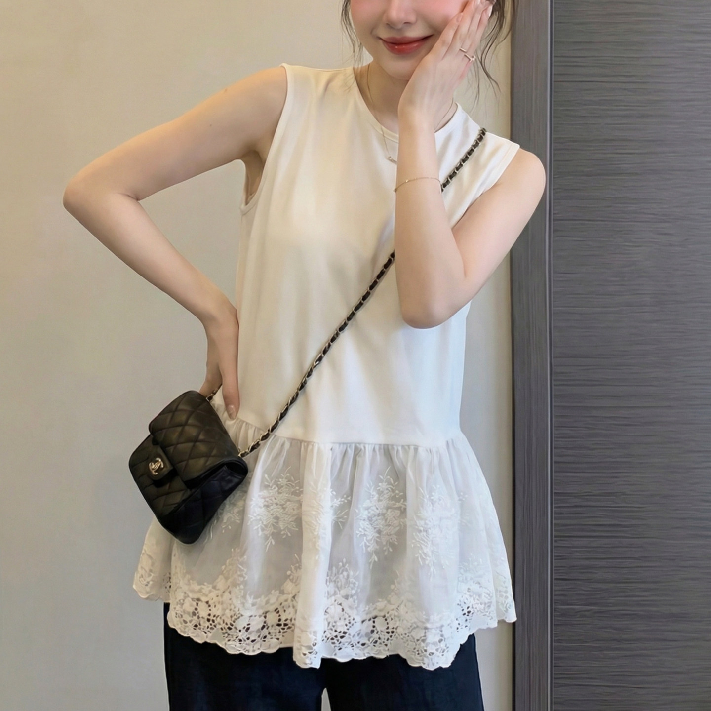 欧洲站韩系春夏新款无袖蕾丝背心女宽松叠穿内搭上衣夏季外穿小众