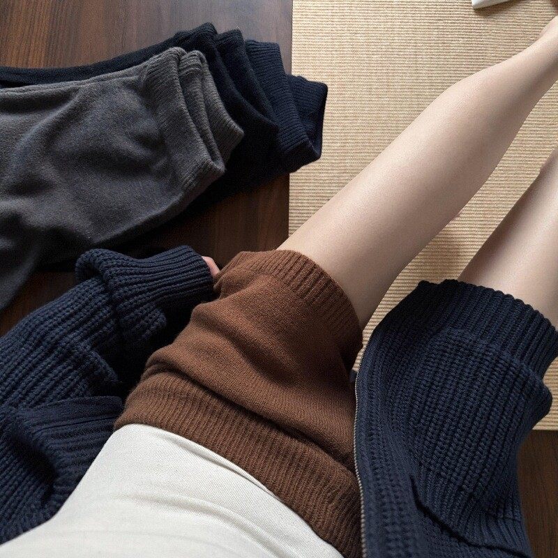 灰色针织高腰毛裤靴裤休闲裤女秋冬百搭紧身显瘦针织短裤直筒热裤