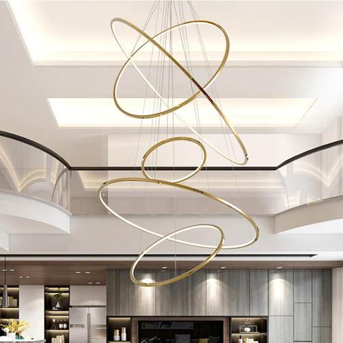 后现代个性客厅led吊灯 酒店旋转楼梯圆形吊灯客厅餐厅灯具LED