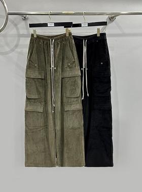 SUBHUMAN男款丨2025春夏高街新品灯芯绒绿色工装大口袋休闲阔腿裤