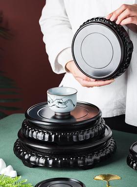 木质底座实木圆形竹木底陶瓷座鱼缸花盆花瓶奇石茶壶盆景木托盆架