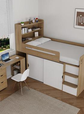 小户型儿童半高床衣柜一体1.5米男孩女孩带护栏床书桌收纳柜1.2m