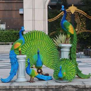 仿真开屏孔雀摆件户外玻璃钢雕塑大型动物小区草坪花园林景观装饰