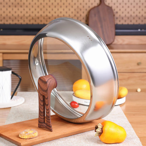 加高锅盖炒锅盖子加厚32CM30CM34cm圆形透明可立盖铁锅盖子通用