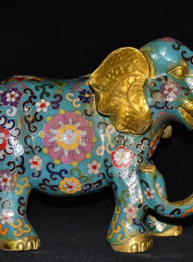 纯铜景泰蓝招财大象一对铜器工艺品家居玄关办公室吧台装饰摆件