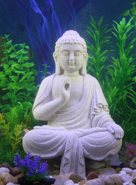 鱼缸水族造景佛像摆件如来假山流水配件水陆缸龟缸陶瓷缸禅意配件