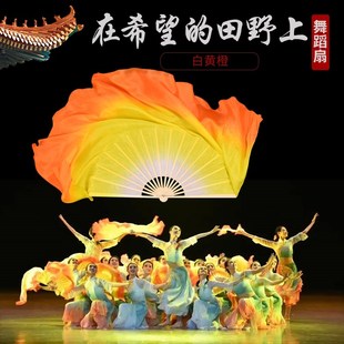 舞蹈扇子真丝在希望 田野上广场舞跳舞扇子花与影古典舞秧歌扇子