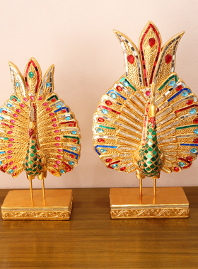 泰国孔雀摆件木雕玄关装饰品创意家居饰品摆设东南亚软装工艺礼品