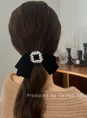 富家千金~黑色丝绒方钻蝴蝶发夹女新款气质高颜值后脑勺顶夹头饰