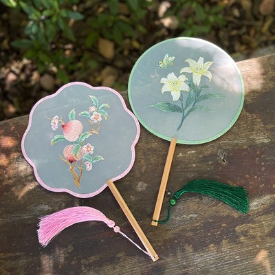 团扇古风双面绣新中式绣花扇子汉服旗袍舞蹈专用刺绣团扇成品圆扇