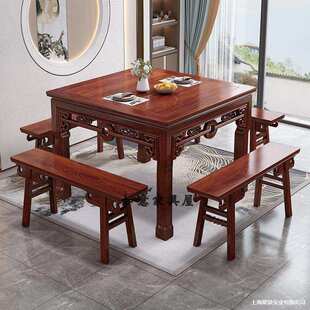 新中式八仙桌实木正方形老式农村四洽谈子餐桌家用客厅饭桌家具
