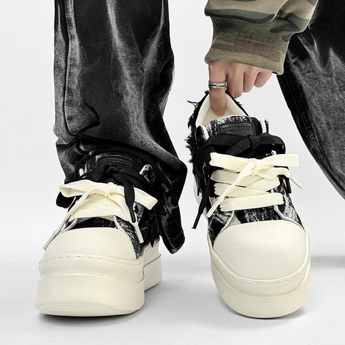 德比鞋男款厚底增高帆布鞋男女休闲透气米奇大头百搭板鞋情侣鞋子