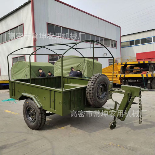 生产3吨雨棚拖车 防雨护栏牵引式拖车 非标带雨棚货物转运车