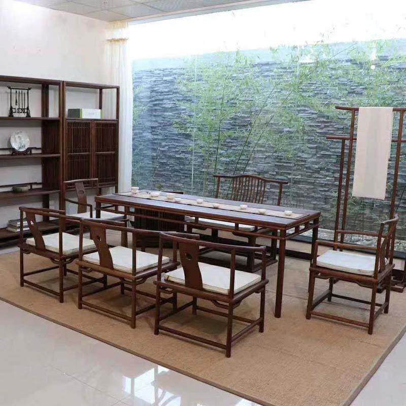 实木茶桌 新中式禅意老榆木免漆烫蜡茶台组 黑胡桃简约喝茶泡茶桌